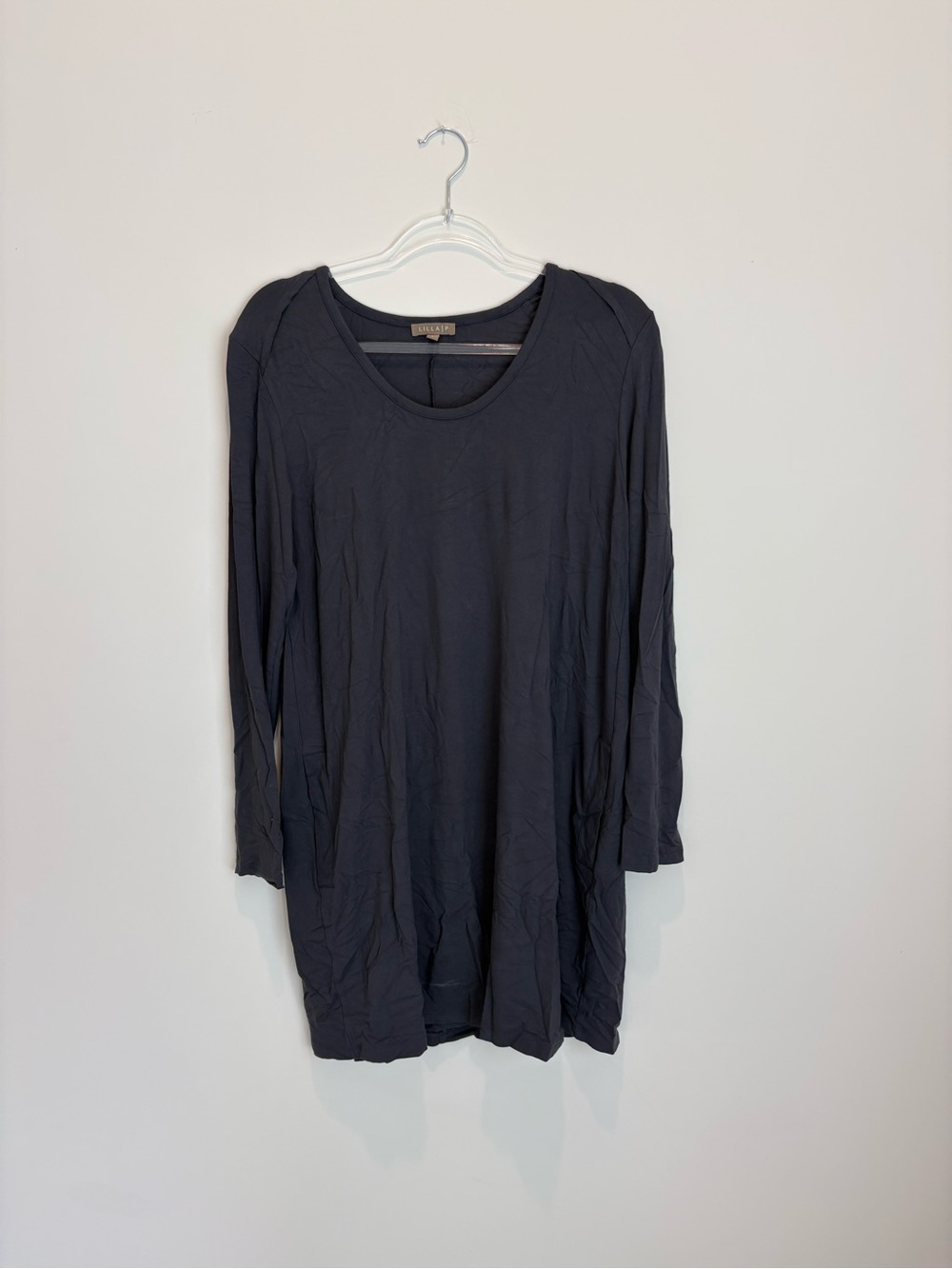 Long Sleeve Scoop Neck Women's dress- charcoal